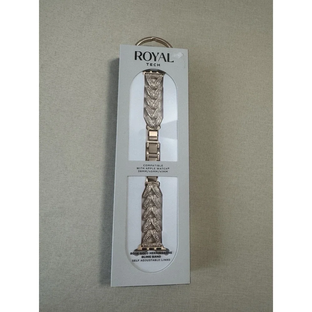 Royal Tech Rose Gold Herringbone Bling Adjustable Apple‎ Watch Band 38, 40, 41mm